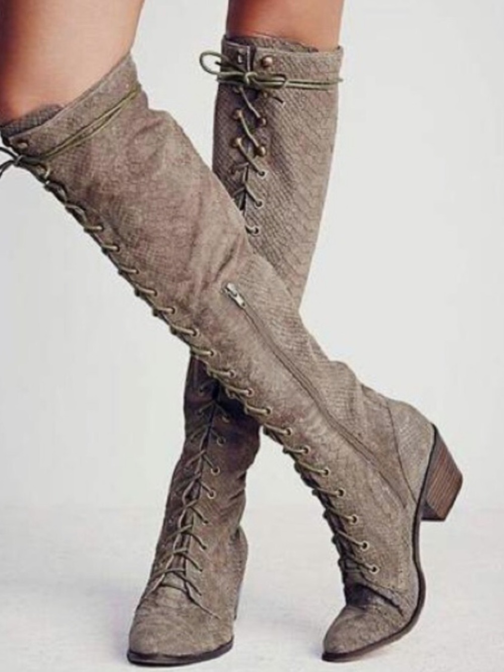 RARE! Free People x Jeffrey Campbell Olive Suede Lace-Up Over-the-Knee Boots